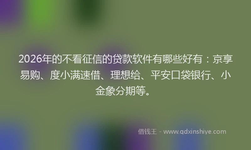 2026年的不看征信的贷款软件有哪些好有：京享易购、度小满速借、理想给、平安口袋银行、小金象分期等。
