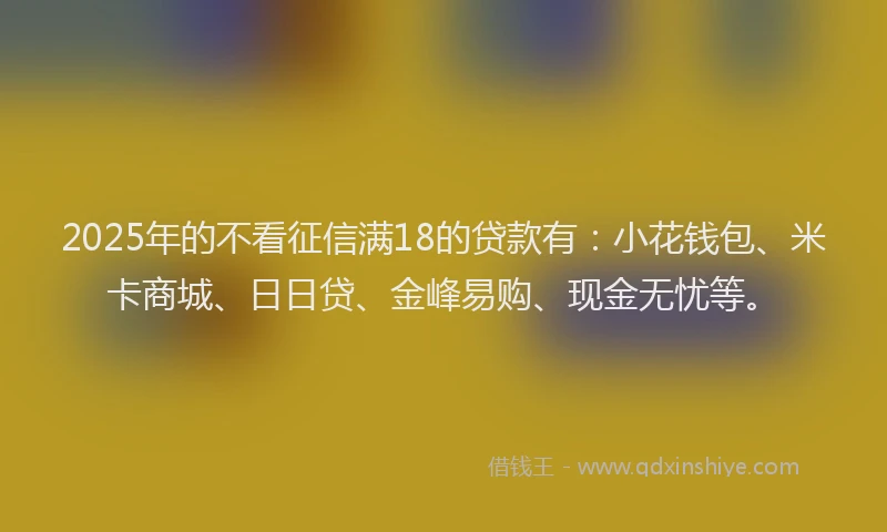 2025年的不看征信满18的贷款有：小花钱包、米卡商城、日日贷、金峰易购、现金无忧等。