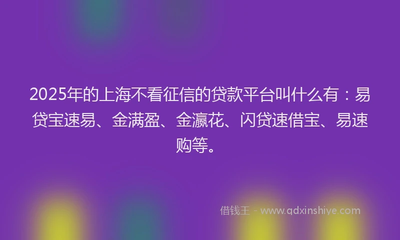 2025年的上海不看征信的贷款平台叫什么有：易贷宝速易、金满盈、金瀛花、闪贷速借宝、易速购等。