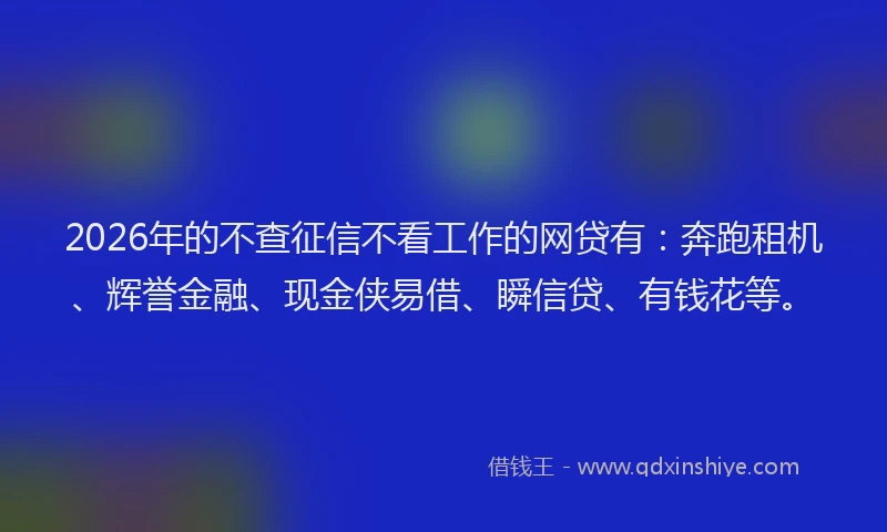 2026年的不查征信不看工作的网贷有：奔跑租机、辉誉金融、现金侠易借、瞬信贷、有钱花等。