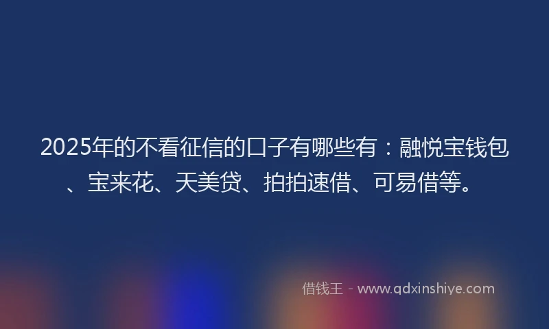 2025年的不看征信的口子有哪些有：融悦宝钱包、宝来花、天美贷、拍拍速借、可易借等。