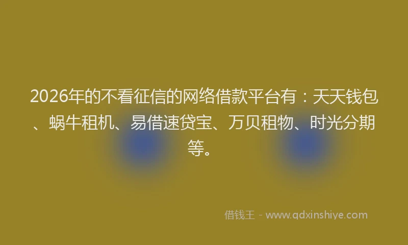 2026年的不看征信的网络借款平台有：天天钱包、蜗牛租机、易借速贷宝、万贝租物、时光分期等。
