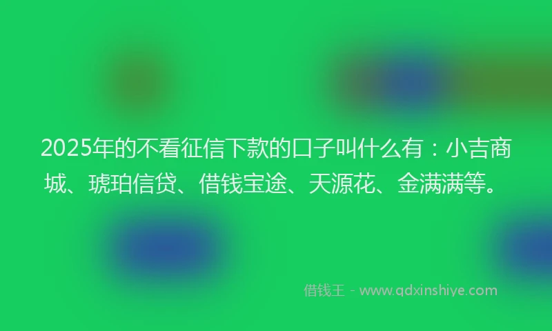 2025年的不看征信下款的口子叫什么有：小吉商城、琥珀信贷、借钱宝途、天源花、金满满等。