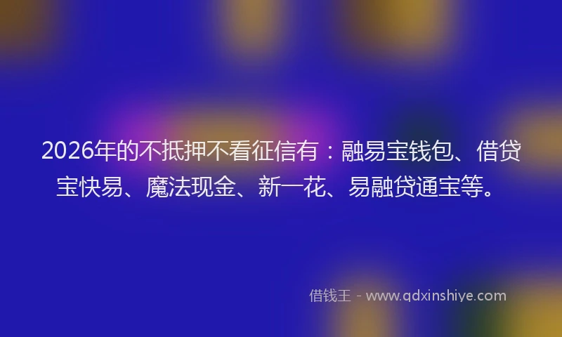 2026年的不抵押不看征信有:融易宝钱包、借贷宝快易、魔法现金、新一花、易融贷通宝等。