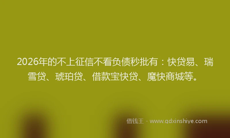 2026年的不上征信不看负债秒批有:快贷易、瑞雪贷、琥珀贷、借款宝快贷、魔快商城等。