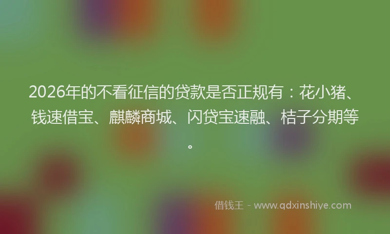 2026年的不看征信的贷款是否正规有:花小猪、钱速借宝、麒麟商城、闪贷宝速融、桔子分期等。