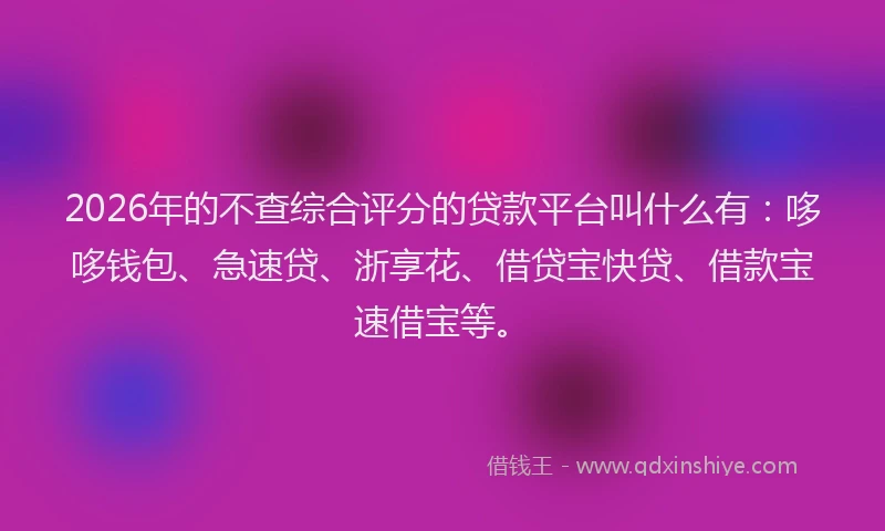 2026年的不查综合评分的贷款平台叫什么有:哆哆钱包、急速贷、浙享花、借贷宝快贷、借款宝速借宝等。