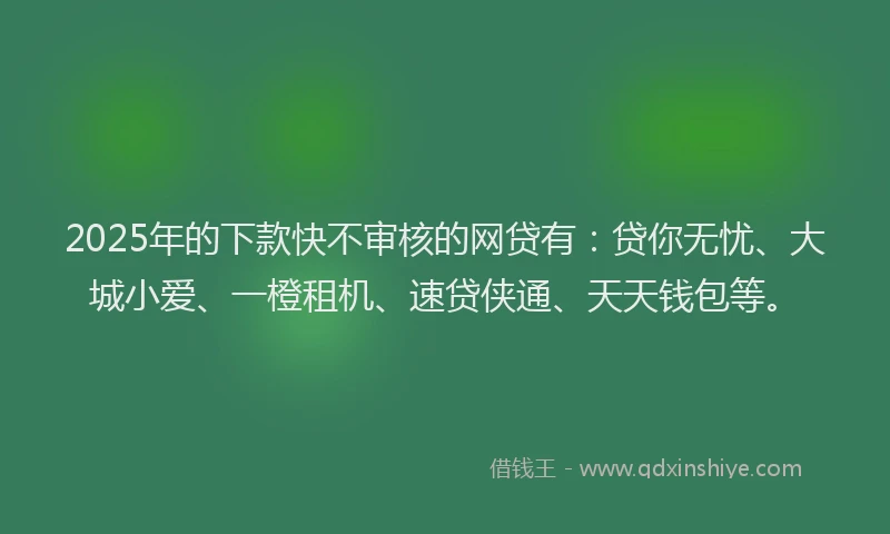 2025年的下款快不审核的网贷有：贷你无忧、大城小爱、一橙租机、速贷侠通、天天钱包等。