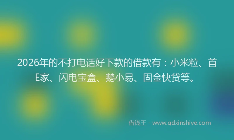 2026年的不打电话好下款的借款有：小米粒、首E家、闪电宝盒、鹅小易、固金快贷等。