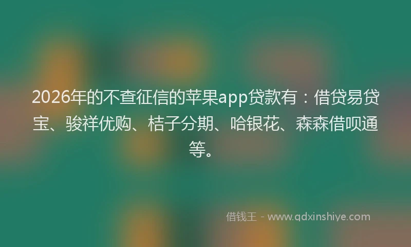 2026年的不查征信的苹果app贷款有：借贷易贷宝、骏祥优购、桔子分期、哈银花、森森借呗通等。