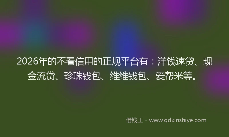2026年的不看信用的正规平台有：洋钱速贷、现金流贷、珍珠钱包、维维钱包、爱帮米等。