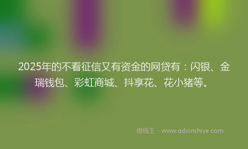 2025年的不看征信又有资金的网贷有：闪银、金瑞钱包、彩虹商城、抖享花、花小猪等。