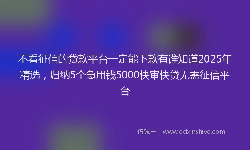 不看征信的贷款平台一定能下款有谁知道2025年精选，归纳5个急用钱5000快审快贷无需征信平台