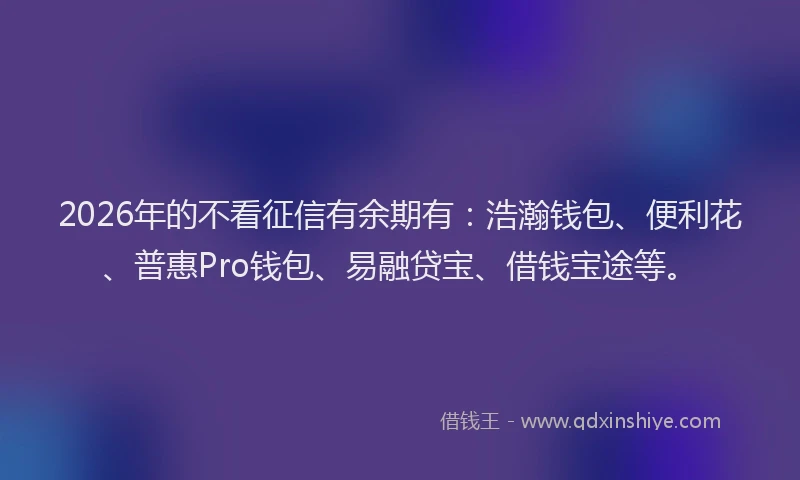 2026年的不看征信有余期有:浩瀚钱包、便利花、普惠Pro钱包、易融贷宝、借钱宝途等。