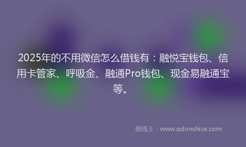 2025年的不用微信怎么借钱有:融悦宝钱包、信用卡管家、呼吸金、融通Pro钱包、现金易融通宝等。