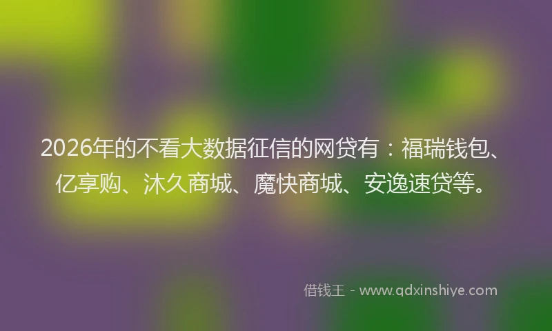 2026年的不看大数据征信的网贷有：福瑞钱包、亿享购、沐久商城、魔快商城、安逸速贷等。