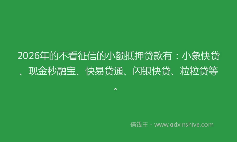 2026年的不看征信的小额抵押贷款有：小象快贷、现金秒融宝、快易贷通、闪银快贷、粒粒贷等。