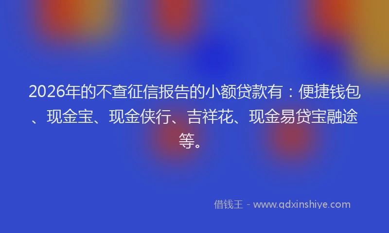 2026年的不查征信报告的小额贷款有：便捷钱包、现金宝、现金侠行、吉祥花、现金易贷宝融途等。