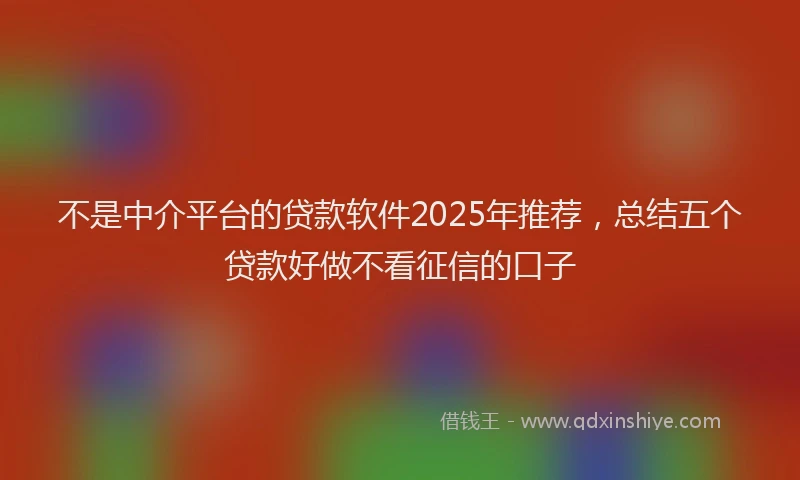 不是中介平台的贷款软件2025年推荐，总结五个贷款好做不看征信的口子