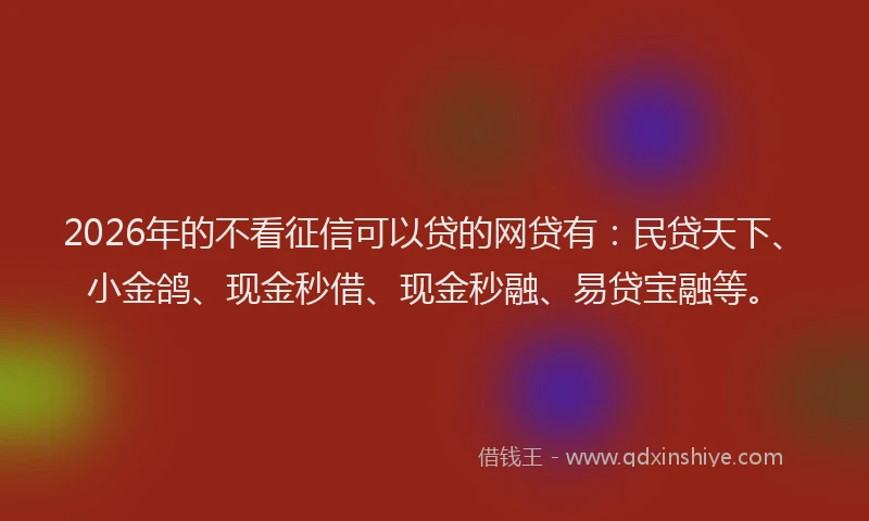 2026年的不看征信可以贷的网贷有：民贷天下、小金鸽、现金秒借、现金秒融、易贷宝融等。