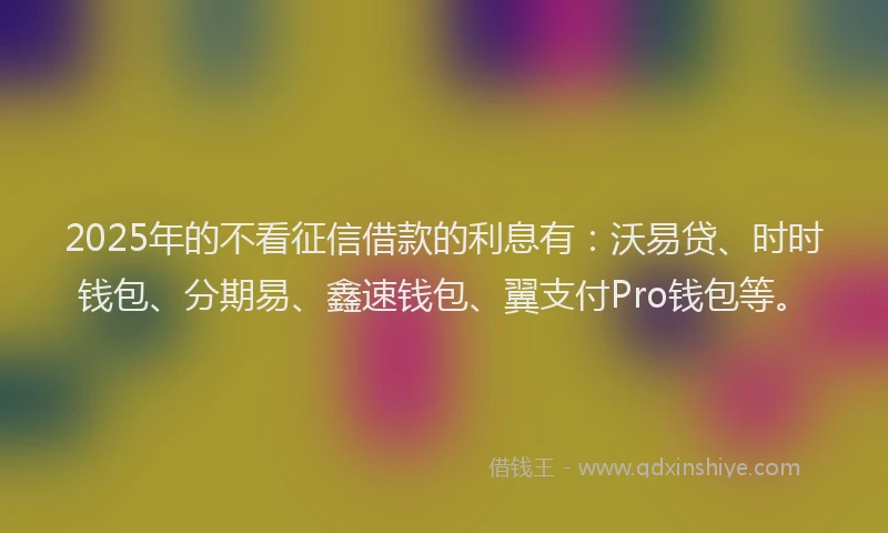 2025年的不看征信借款的利息有:沃易贷、时时钱包、分期易、鑫速钱包、翼支付Pro钱包等。