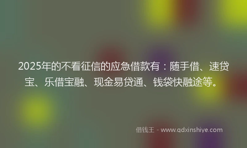 2025年的不看征信的应急借款有：随手借、速贷宝、乐借宝融、现金易贷通、钱袋快融途等。