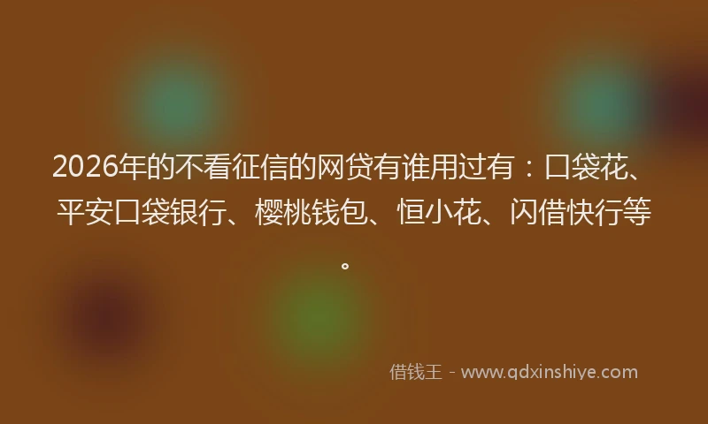2026年的不看征信的网贷有谁用过有:口袋花、平安口袋银行、樱桃钱包、恒小花、闪借快行等。