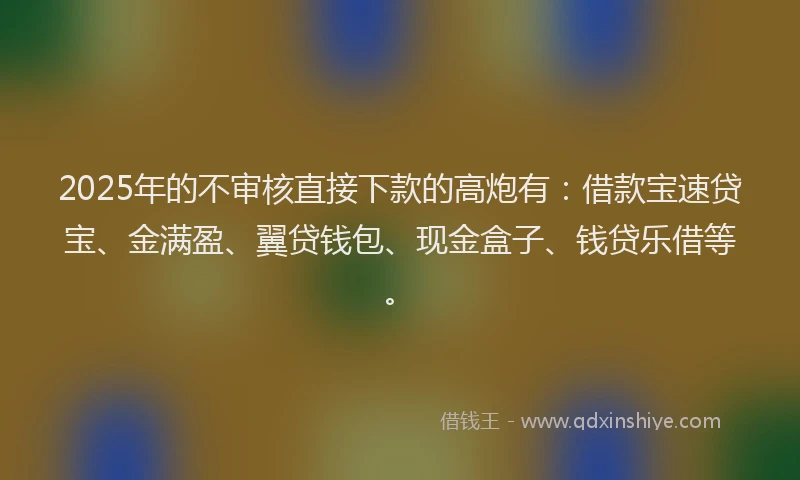 2025年的不审核直接下款的高炮有：借款宝速贷宝、金满盈、翼贷钱包、现金盒子、钱贷乐借等。