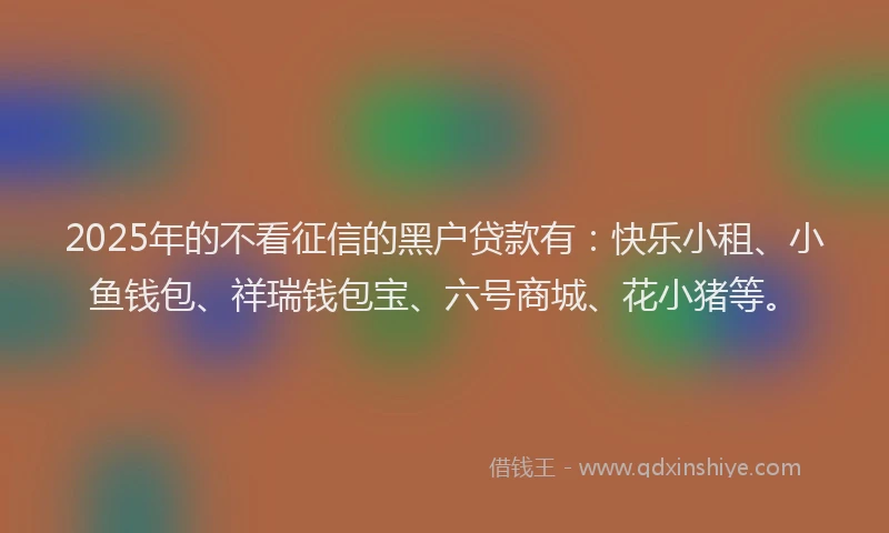 2025年的不看征信的黑户贷款有：快乐小租、小鱼钱包、祥瑞钱包宝、六号商城、花小猪等。