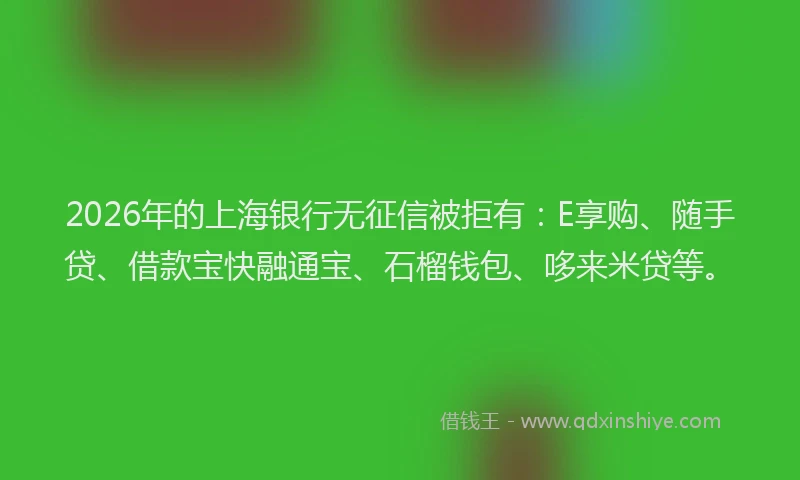 2026年的上海银行无征信被拒有：E享购、随手贷、借款宝快融通宝、石榴钱包、哆来米贷等。