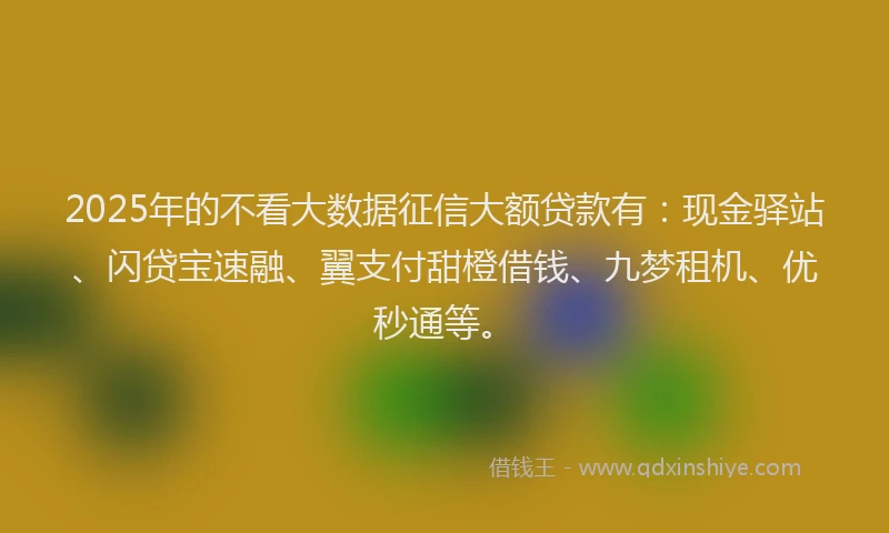 2025年的不看大数据征信大额贷款有：现金驿站、闪贷宝速融、翼支付甜橙借钱、九梦租机、优秒通等。