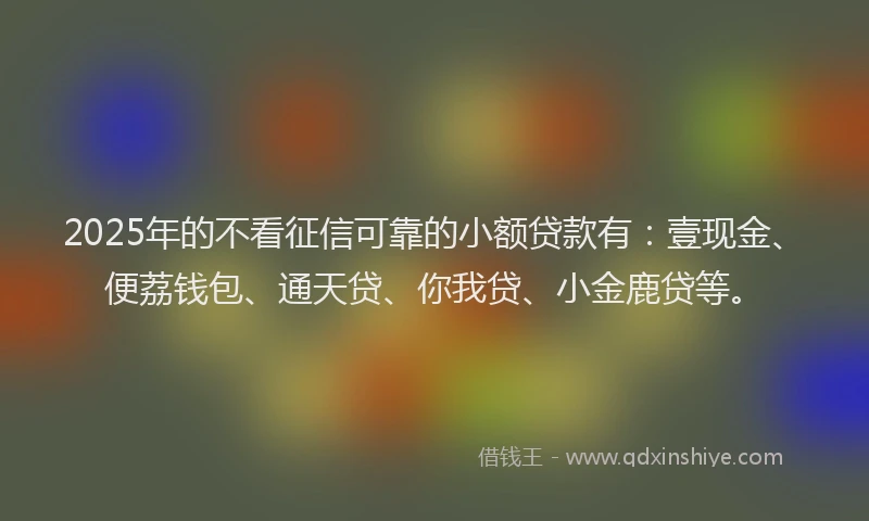 2025年的不看征信可靠的小额贷款有：壹现金、便荔钱包、通天贷、你我贷、小金鹿贷等。