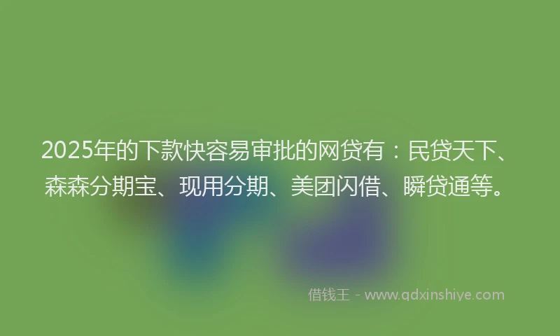 2025年的下款快容易审批的网贷有:民贷天下、森森分期宝、现用分期、美团闪借、瞬贷通等。