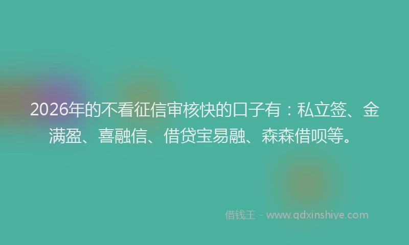 2026年的不看征信审核快的口子有：私立签、金满盈、喜融信、借贷宝易融、森森借呗等。