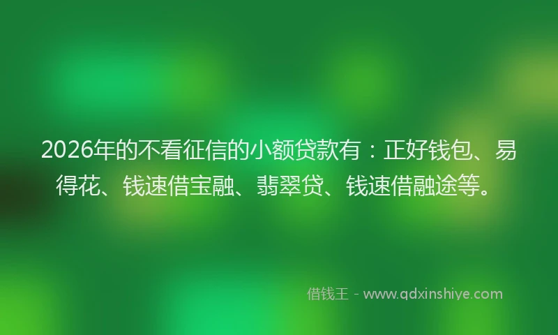 2026年的不看征信的小额贷款有：正好钱包、易得花、钱速借宝融、翡翠贷、钱速借融途等。