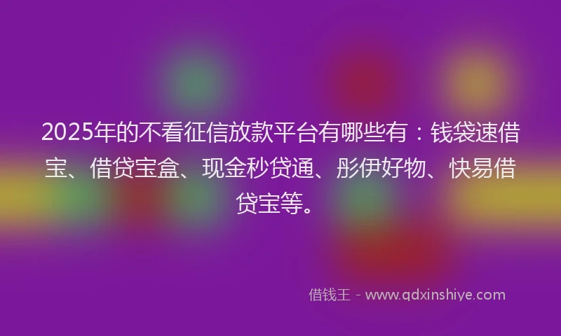 2025年的不看征信放款平台有哪些有：钱袋速借宝、借贷宝盒、现金秒贷通、彤伊好物、快易借贷宝等。