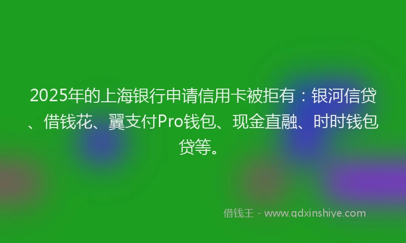 2025年的上海银行申请信用卡被拒有：银河信贷、借钱花、翼支付Pro钱包、现金直融、时时钱包贷等。