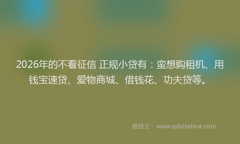2026年的不看征信 正规小贷有:蛮想购租机、用钱宝速贷、爱物商城、借钱花、功夫贷等。