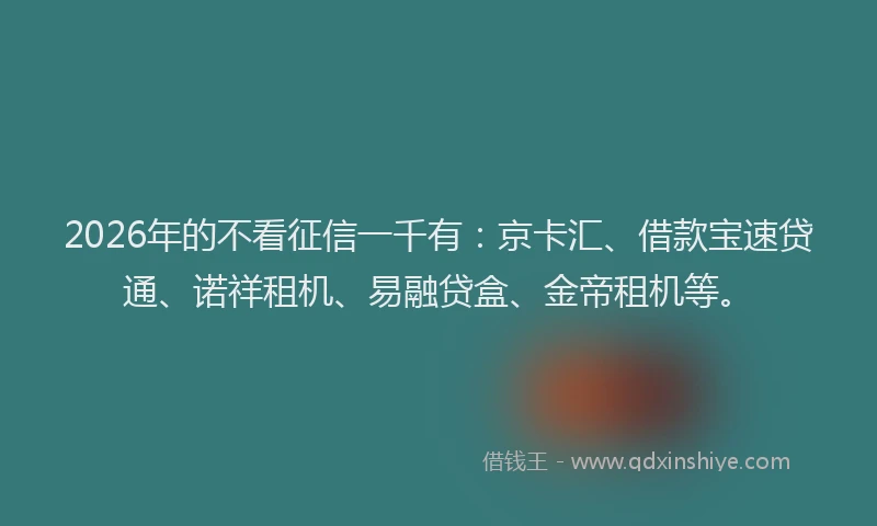 2026年的不看征信一千有:京卡汇、借款宝速贷通、诺祥租机、易融贷盒、金帝租机等。