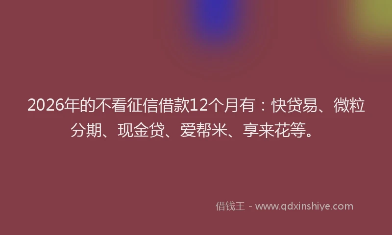 2026年的不看征信借款12个月有：快贷易、微粒分期、现金贷、爱帮米、享来花等。