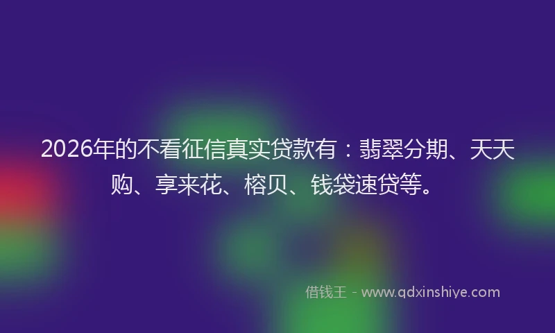 2026年的不看征信真实贷款有:翡翠分期、天天购、享来花、榕贝、钱袋速贷等。