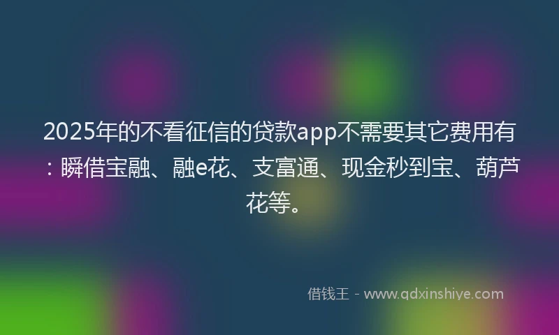 2025年的不看征信的贷款app不需要其它费用有：瞬借宝融、融e花、支富通、现金秒到宝、葫芦花等。