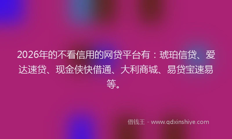 2026年的不看信用的网贷平台有：琥珀信贷、爱达速贷、现金侠快借通、大利商城、易贷宝速易等。