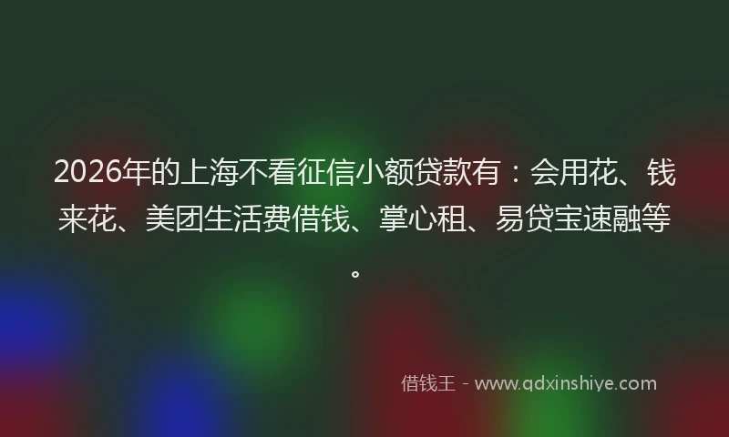 2026年的上海不看征信小额贷款有：会用花、钱来花、美团生活费借钱、掌心租、易贷宝速融等。