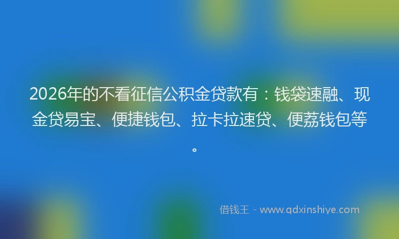2026年的不看征信公积金贷款有：钱袋速融、现金贷易宝、便捷钱包、拉卡拉速贷、便荔钱包等。