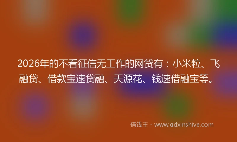 2026年的不看征信无工作的网贷有：小米粒、飞融贷、借款宝速贷融、天源花、钱速借融宝等。