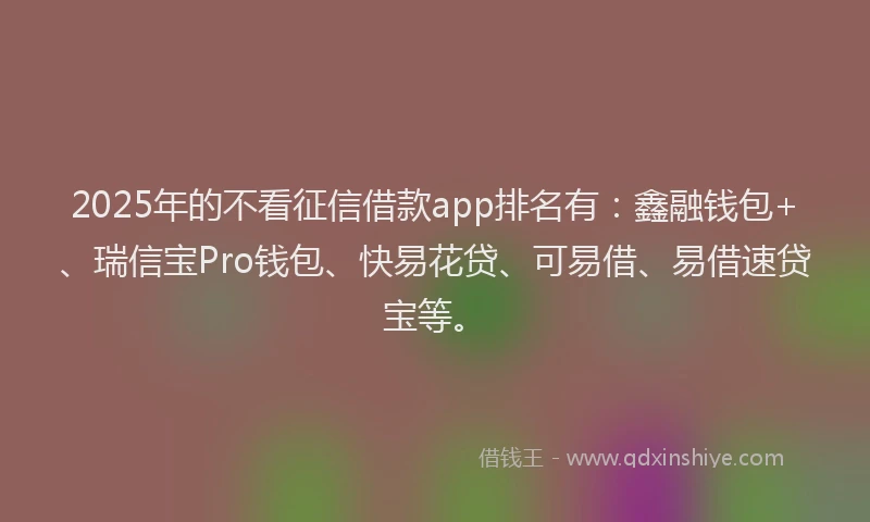 2025年的不看征信借款app排名有：鑫融钱包+、瑞信宝Pro钱包、快易花贷、可易借、易借速贷宝等。