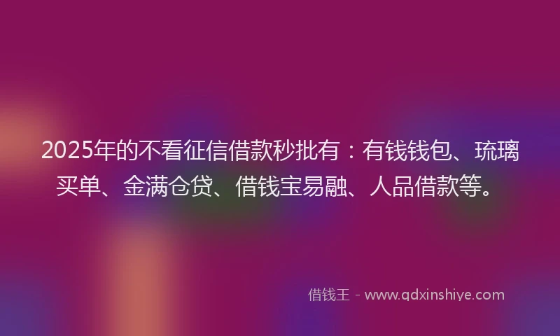 2025年的不看征信借款秒批有:有钱钱包、琉璃买单、金满仓贷、借钱宝易融、人品借款等。