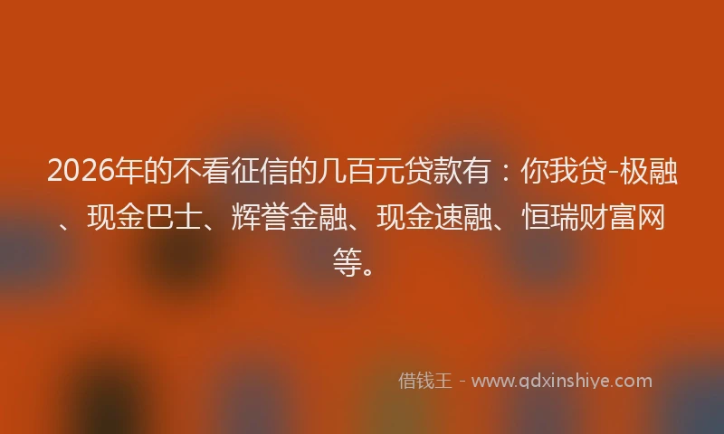2026年的不看征信的几百元贷款有：你我贷-极融、现金巴士、辉誉金融、现金速融、恒瑞财富网等。