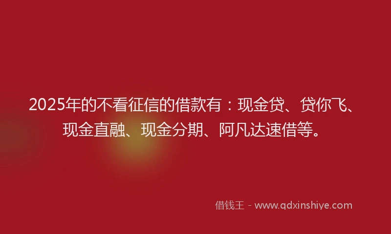 2025年的不看征信的借款有：现金贷、贷你飞、现金直融、现金分期、阿凡达速借等。